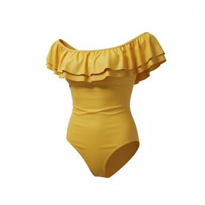 ASOS Yellow Frill Bardot One Piece Bathing Suit Women’s Large